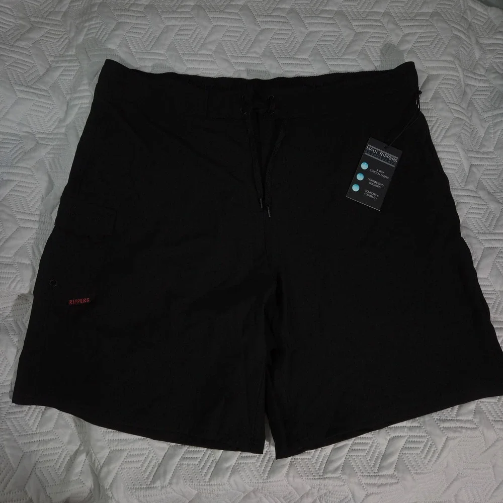 Maui Rippers Board Shorts Women 3X Black NEW 4Way Stretch Quick Dry Cargo Pocket
